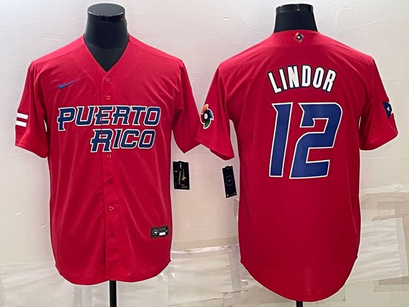 Men 2023 World Cub 12 Lindor Red Nike MLB Jersey6